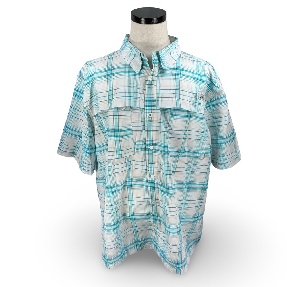 Habit Mens 2XL Teal Plaid Short Sleeve Fishing Shirt Solar Factor 40+ Ventilated